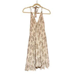 Boho-Chic Halter Dress Beige Paisley Print Lightweight Festival‎ Resort Wear NWT